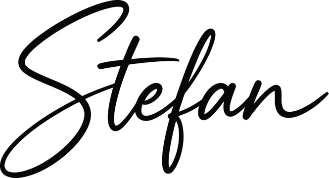 A stylish black signature of the name Stefan on a white background