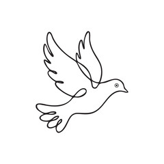 Fototapeta premium Minimalist continuous line art of a flying dove, symbol of peace and freedom in black vector