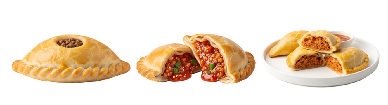 A delicious empanada on transparent background with various fillings