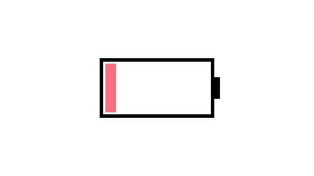 Battery status display shows low charge level indicated by red color, signaling urgent need for recharging. Essential for monitoring devices and ensuring functionality. 4k videos