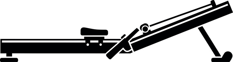 Black silhouette of a rowing machine on a white background ergometer indoor rower exercise equipment © GT Designs