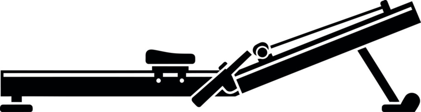 Black silhouette of a rowing machine on a white background ergometer indoor rower exercise equipment