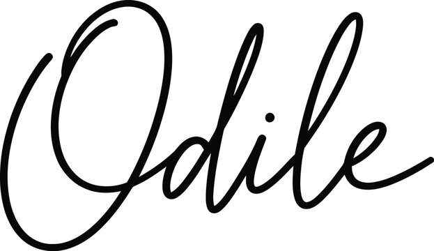 A elegant black handwritten signature of the name Odile on a white background