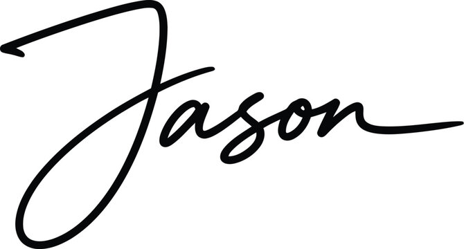 A signature with the name Jason in black cursive script on a white background