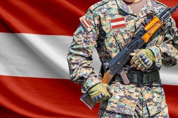 Obraz premium Austria flag with soldier holding assault rifle