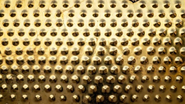 Studded metal surface with raised bumps and scratch marks