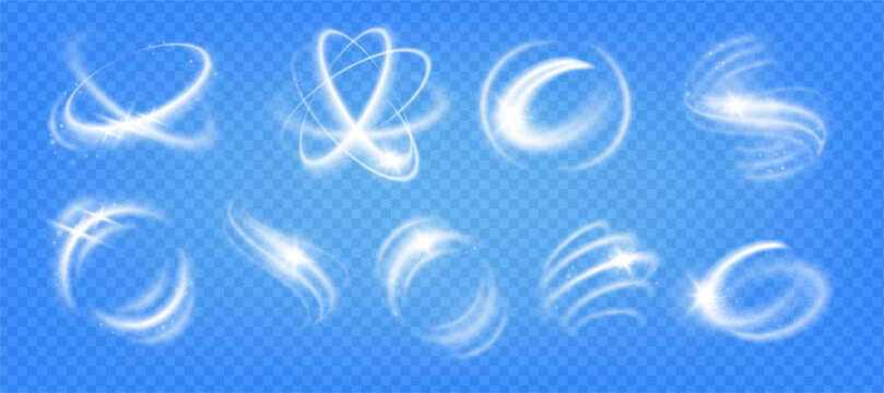 Semicircle wave forms collection. Vector luminous line structures with light protection effect. Abstract curved geometry with smooth arcs. Motion direction, energy path and optical style composition