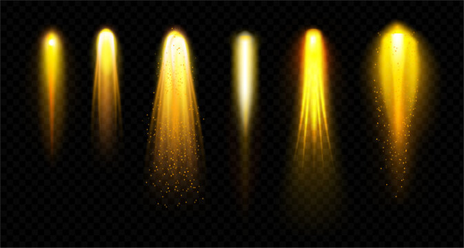 Rocket fire flame set. Vector set of exhaust plumes with realistic ignition effect and particle emission. Dynamic exhaust energy burst, heat flow and motion trail. Propulsion concept, launch effect
