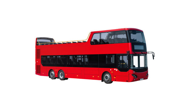 Isolated modern red open top double decker bus for city tourism and sightseeing tours