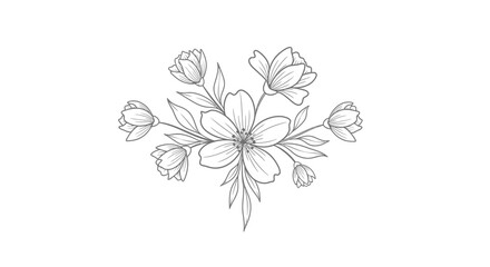 Naklejka premium Delicate floral illustration with blooming flowers and leaves.