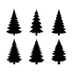 Obraz premium Set of Six Black Silhouette Fir Trees on White Background