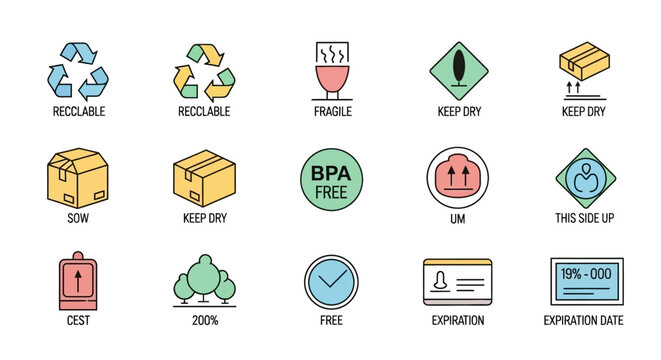 Eco friendly packaging symbols icons.