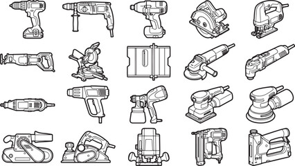 A collection of tools arranged for design and industrial illustration. 