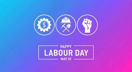 Labour day graphic with icons representing work and solidarity