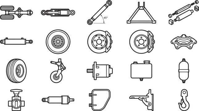 An illustrated aviation parts, a detailed view of essential components in a captivating, monochromatic presentation.