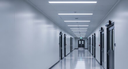 Fototapeta premium Modern sterile corridor with bright fluorescent lighting