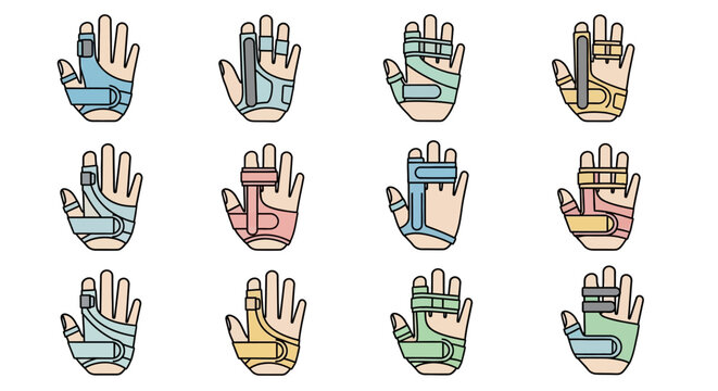 Collection of Illustrated Hands with Bandages and Wraps.