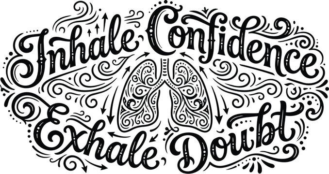 Ornate hand lettering vector art with motivational phrase inhale confidence exhale doubt