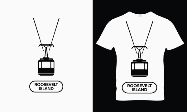 Roosevelt island tramway on white tshirt and white background 1