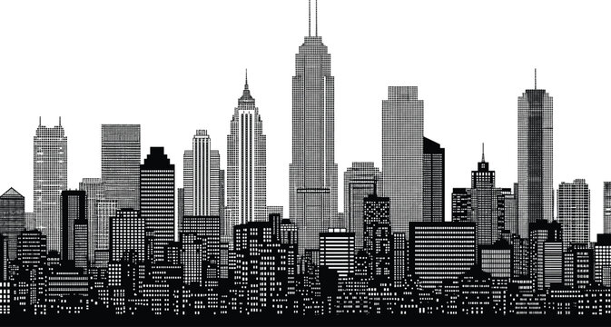 New York City Skyline Vector Illustration Featuring Halftone Dotted Texture With Empire State Building And Chrysler Building Minimalist Urban Silhouette