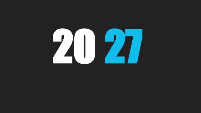 Minimalist design, futuristic numbers, 2027, modern typography, black background