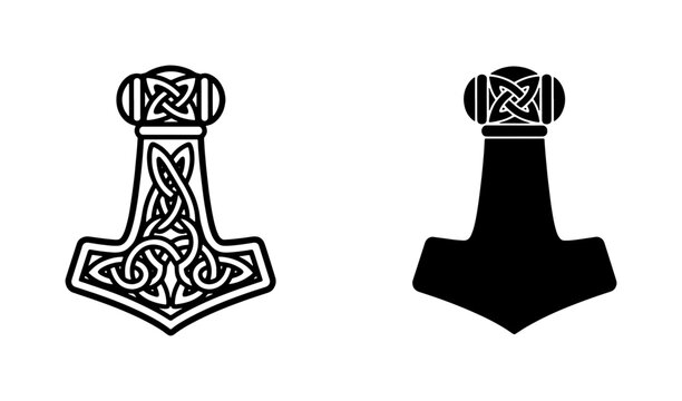 Viking Mjolnir Hammer Icon with Celtic Knotwork