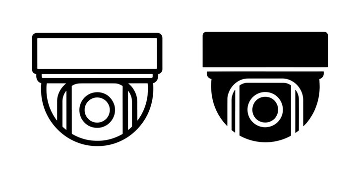 Dome Security Camera Icon Set in Outline and Solid Style