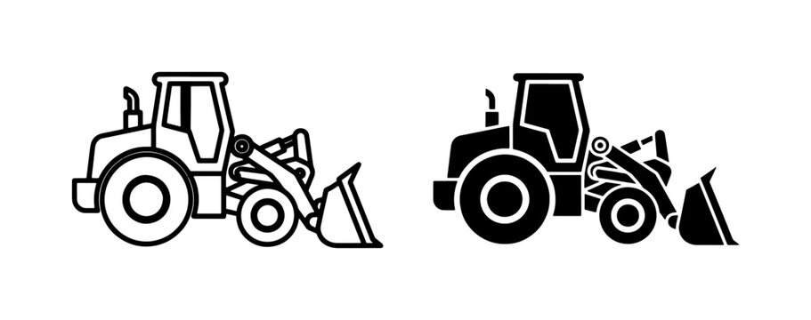 Front Loader Tractor Icon Set for Construction and Farming