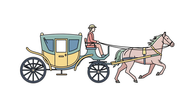 Horse Drawn Carriage with Coachman Illustration.