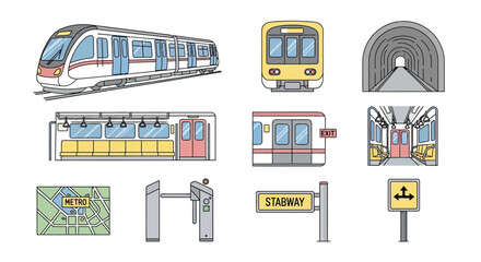 Collection of Metro Subway Transportation Elements and Icons. © Setiaji