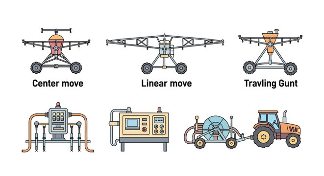 Irrigation system equipment and vehicles.