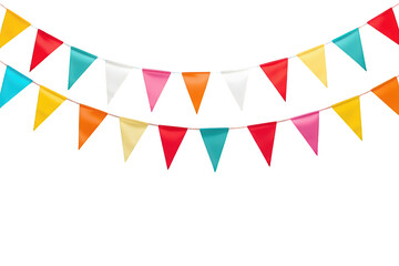 Fototapeta premium Colorful bunting garland hanging creating a festive celebration decoration, transparent background