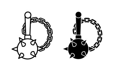 Naklejka premium Medieval Flail Weapon Icon Set with Spiked Ball and Chain