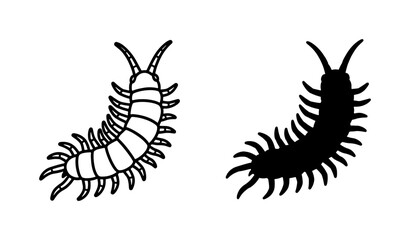 Centipede insect line art and black silhouette icon set © Arman