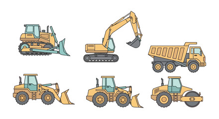 Heavy construction vehicles in cartoon style. © Setiaji