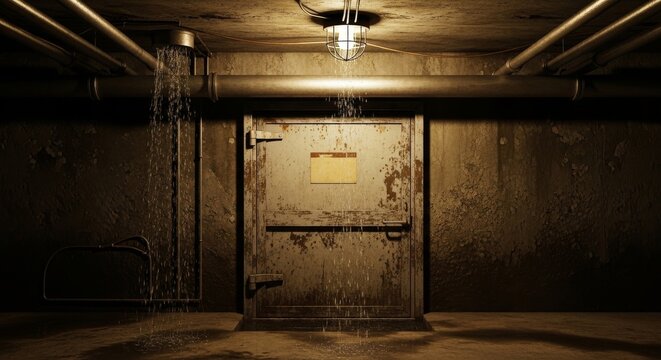 Old Metal Door With Dripping Pipes
