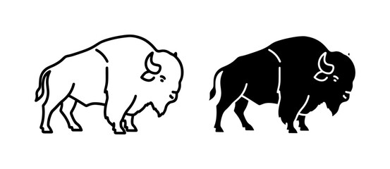 Obraz premium American Bison Silhouette and Outline Vector Set