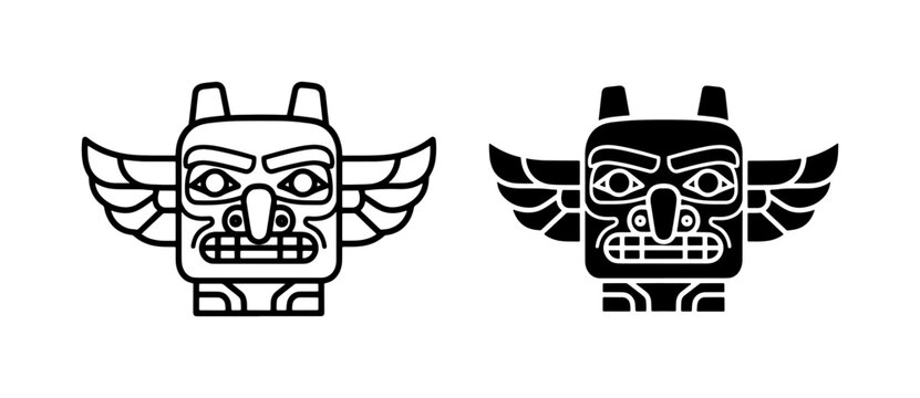 Native American Totem Pole Head Icon Set