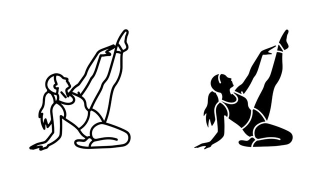 Gymnastics Athlete Stretching Silhouette and Line Art Icon