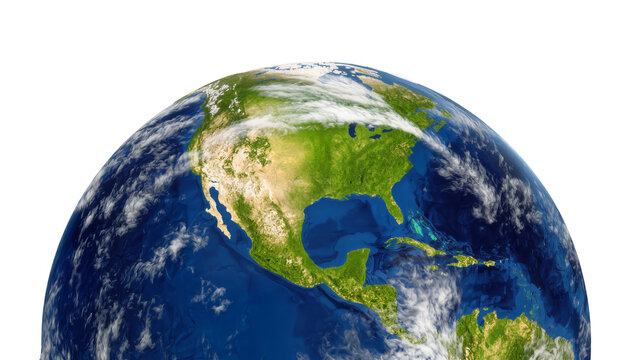 Isolated detailed Planet Earth globe showing North American continent and Caribbean islands.