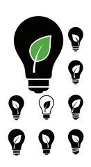 Naklejka premium Eco Light Bulb Idea Icon with Green Leaf Symbolizing Sustainability and Green Energy