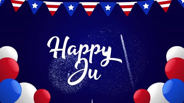 4th of july text balloons and flags celebrate independence day in a festive scene. Suitable for holiday designs and promotions.