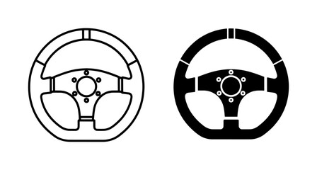 Racing steering wheel vector icons, black and white sports car wheel silhouettes, automotive performance parts for gaming and simulation © Farhan