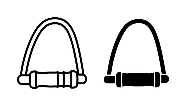 Resistance band icons for fitness and bodybuilding, workout expander vector symbols, gym equipment line and silhouette graphics for sports apps