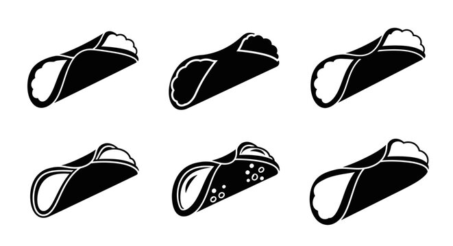 Black and White Icons of Delicious Cannoli Pastries