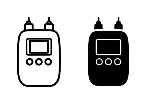 Digital multimeter icon set, electronic testing device vector, black and white multimeter symbols for electrical measurement and circuit diagnostics