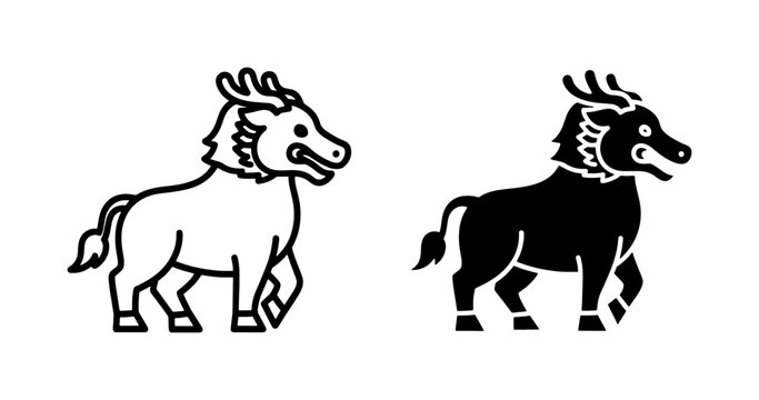 Chinese Qilin Mythical Creature Line Art Icon Set