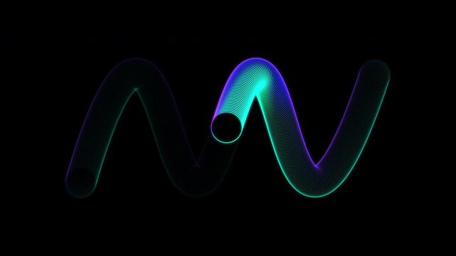 Gradient Circle Icon Animation Moving in Curve Zigzag Path Seamless Loop on Black Background