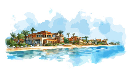 Obraz premium Red Sea Resorts ? Hurghada. Red Sea Resorts ? Hurghada hand drawn watercolor illustration on white background