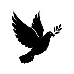Fototapeta premium Dove with Olive Branch Symbolizing Peace and Hope in Black and White.